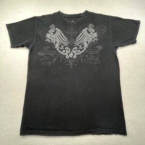 Chaos men's VINTAGE Y2K graphic Peacock Cross T-shirt Black Medium